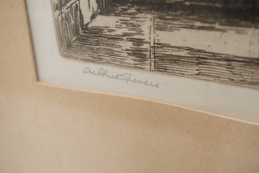 Arthur Spencer (early 20th. C), New College Gateway, Oxford, signed in pencil, etching together with another, 23 x 29cm